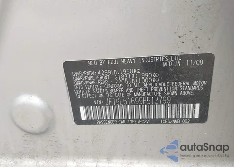 2009 Subaru Impreza 2.5I из США, поврежденный, VIN JF1GE61699H512799